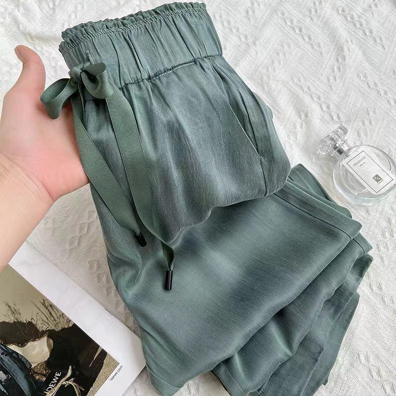Purple Ice Silk Cool Acetic Acid Satin 2025 Summer Thin Wide Leg Pants Women's Straight Loose Dosing Casual Pants