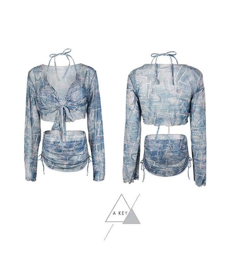 2024 New Korean Style Split Four-Piece Swimsuit, Feminine Small Breasts, Pure Desire, High-End Bikini Hot Spring Swimsuit