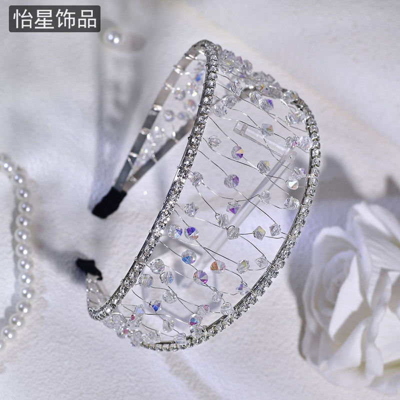 Yixing personalized all-match out headband light luxury high-grade woven mesh headdress shiny crystal wide-brimmed hair accessories A124