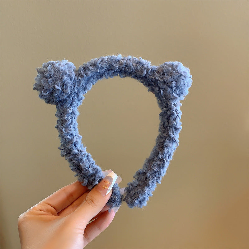 Bow cat ears plush headband face washing hair pressing non-slip headband sweet cute hair bundle children hairpin headdress