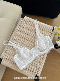 Pure Lust Style Ultra-Thin Sexy Mesh Lace Intimates for Women with Big Breasts, Small Push-Up Anti-Sagging Bra