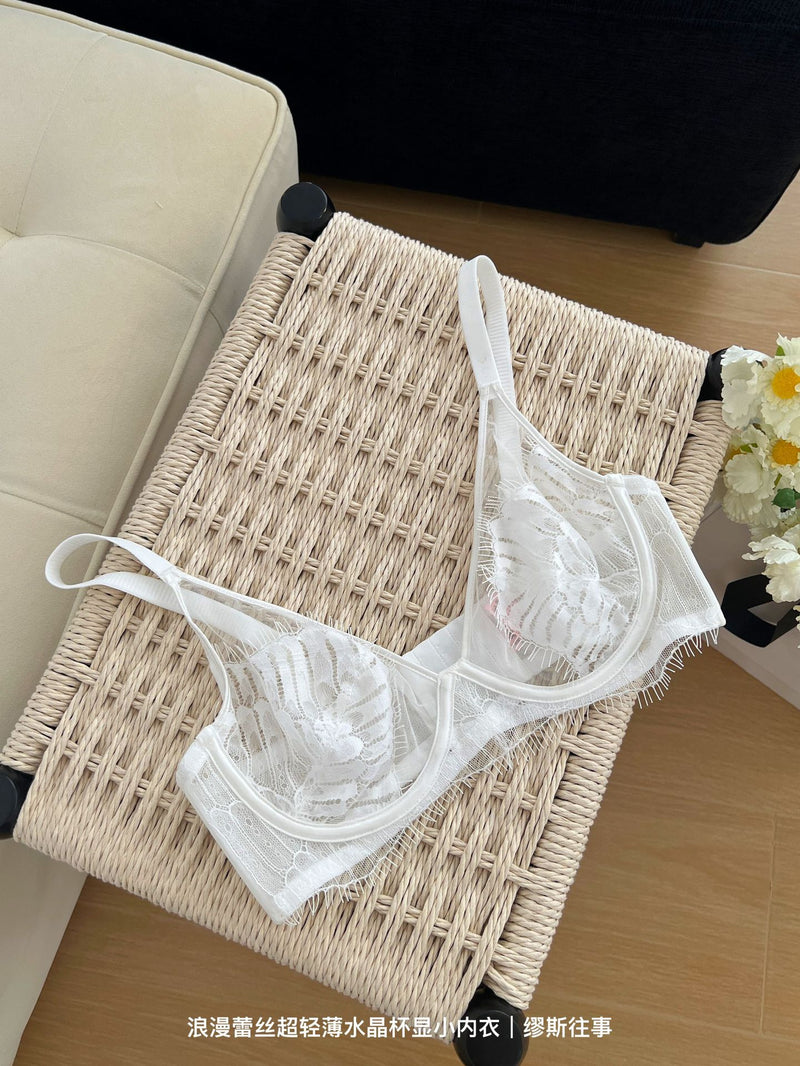 Pure Lust Style Ultra-Thin Sexy Mesh Lace Intimates for Women with Big Breasts, Small Push-Up Anti-Sagging Bra