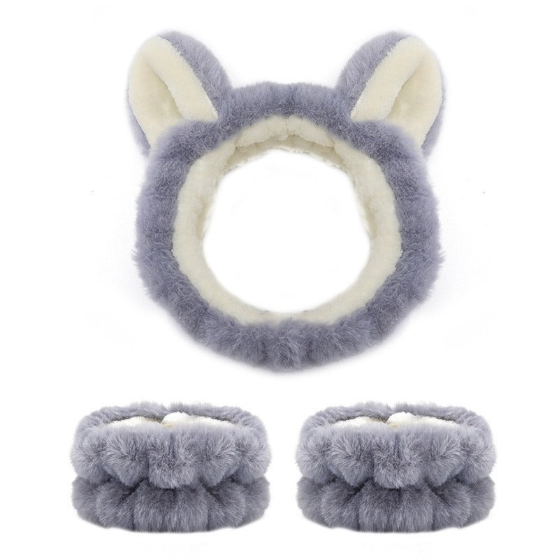 Amazon Plush Headband Wristband Set Face Washing Absorbent Headband Cartoon Cute Waterproof Hairband Wholesale
