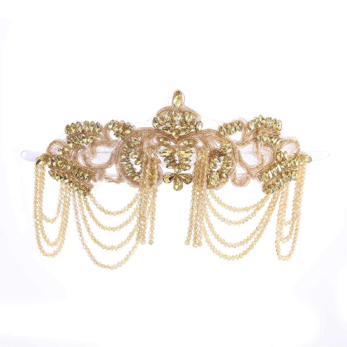 Original Design Light Luxury Full Diamond Tassel Crown Crystal Headband Heavy Industry Women's Ball Hair Accessories Wide Side Headband