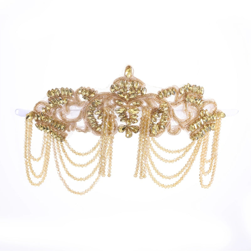 Original Design Light Luxury Full Diamond Tassel Crown Crystal Headband Heavy Industry Women's Ball Hair Accessories Wide Side Headband