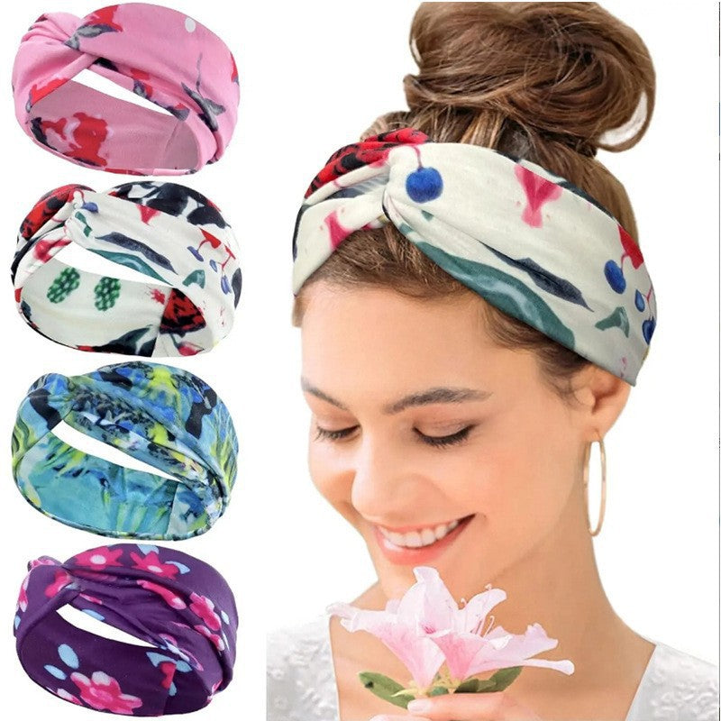 Bohemian Yoga Sports Headband Women's Elastic Non-Slip Wide Headband Exercise Running Sweat-Absorbent Women's European and American Headband