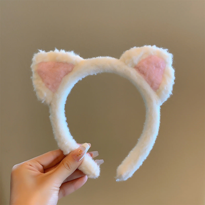 Bow cat ears plush headband face washing hair pressing non-slip headband sweet cute hair bundle children hairpin headdress