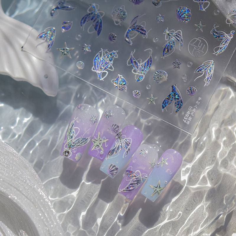 Shell Light Jellyfish Seahorse Nail Art Sticker Embossed New 5D Stereo 3D Dream Shell Ocean Nail Sticker