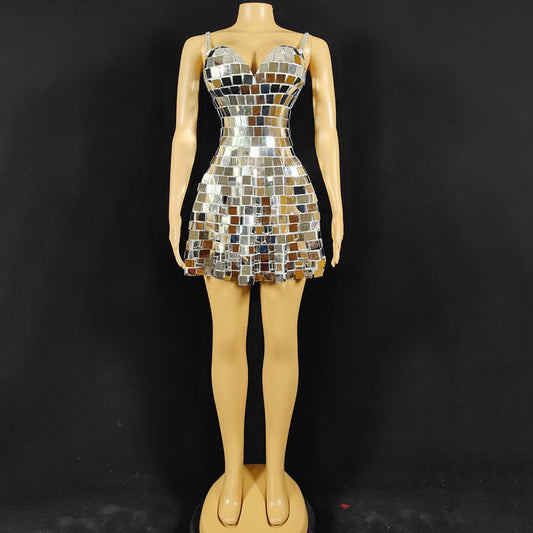 Birthday Costume Diamond Costume Sexy Suspender Elastic Large Sequin Skirt Ultra Short Dress Party Dress Night