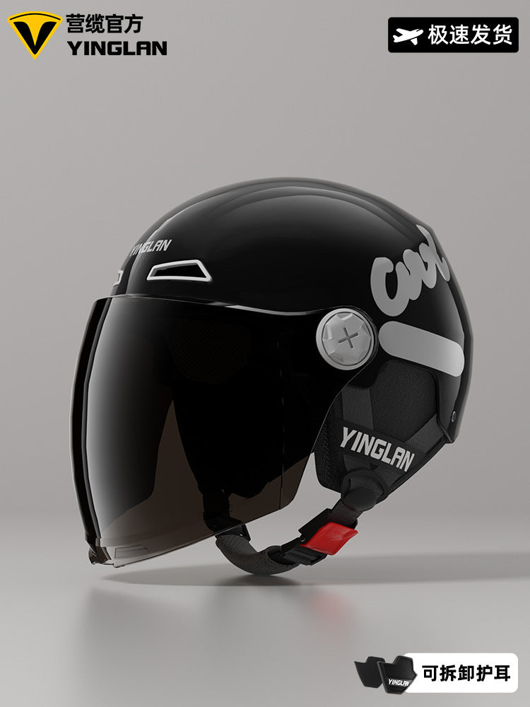 Camp cable helmet female electric car 3c new national standard four seasons universal battery car motorcycle male retro helmet half winter