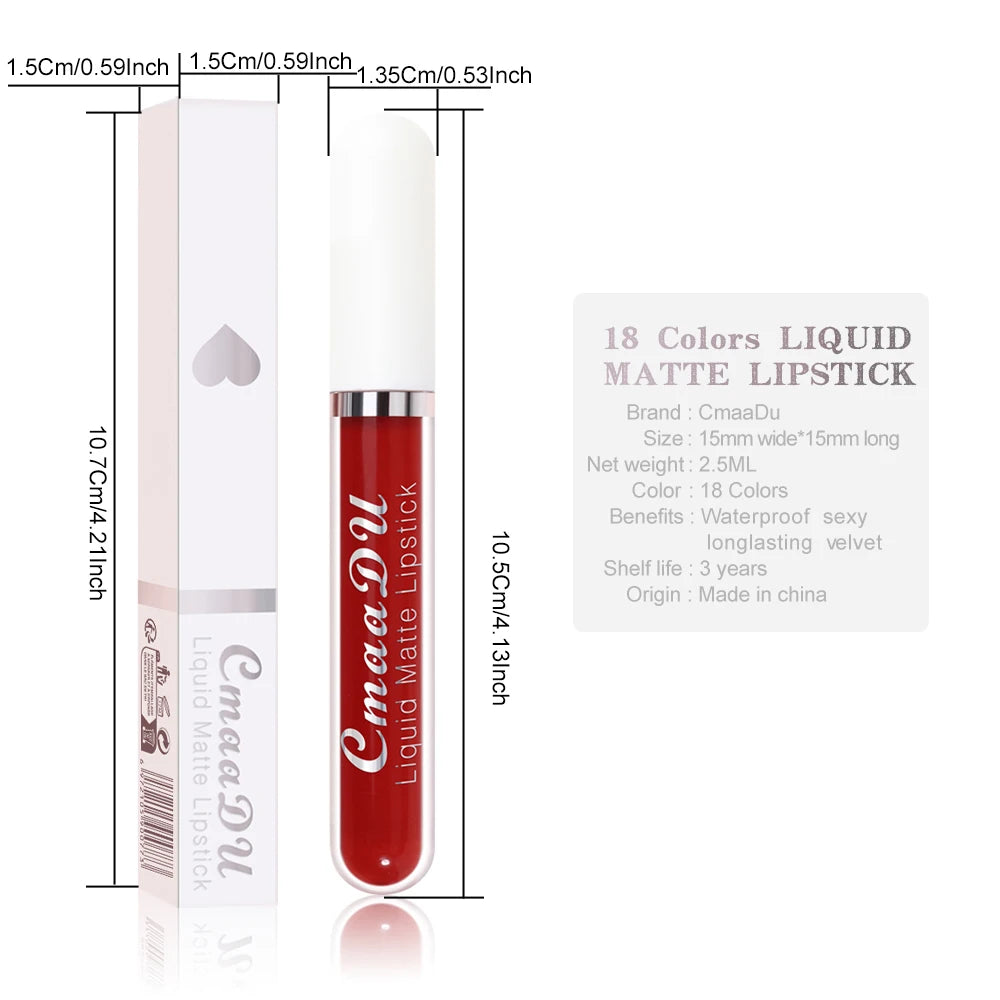 CmaaDu 1 Pcs Matte Lip Gloss Liquid Lipstick- Lip Stains with Long-Lasting Waterproof,  Adult Age Range, Red Tones Easy to Color