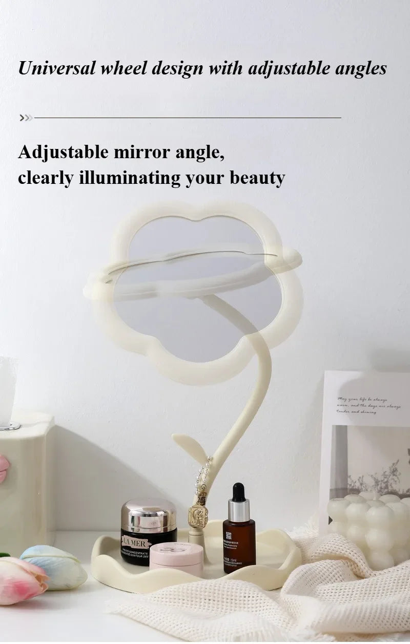 Sunflower Desktop Makeup Mirror for Students Flower Beauty Dressing Table Mirror with Hanging Jewelry Organizer for Girls