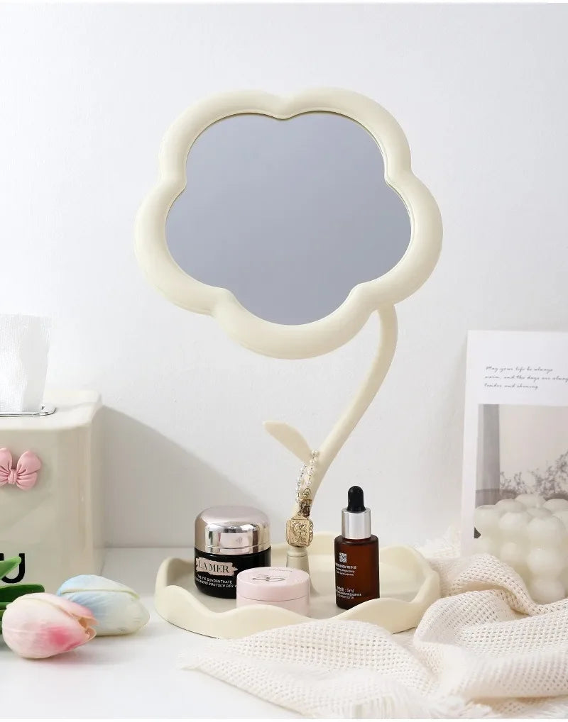 Sunflower Desktop Makeup Mirror for Students Flower Beauty Dressing Table Mirror with Hanging Jewelry Organizer for Girls