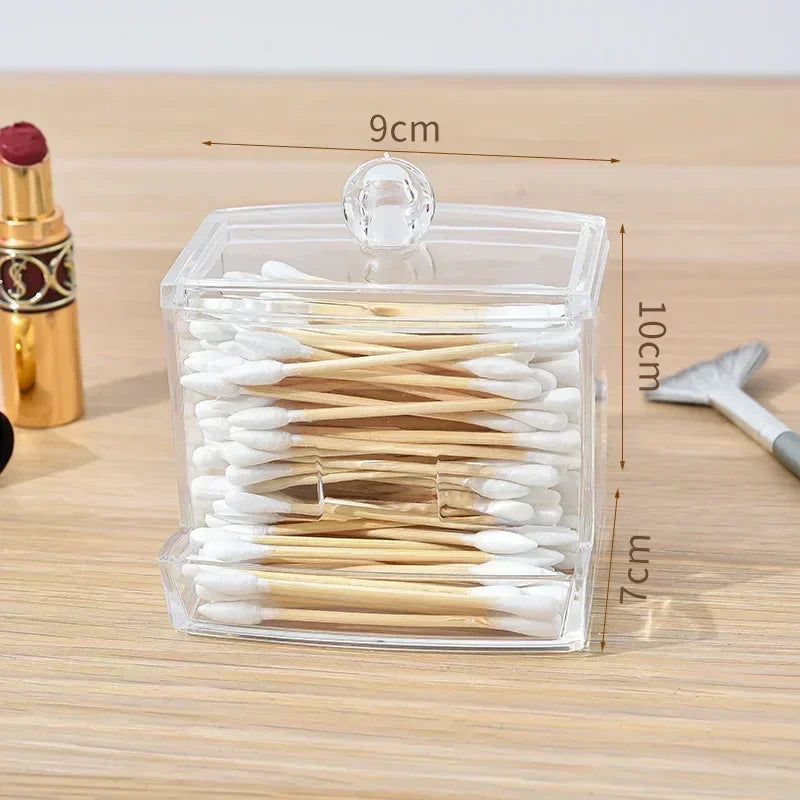 Cotton Swab Storage Box Can Be Stacked with Portable Transparent Household Cosmetic Container Square Organizer Box
