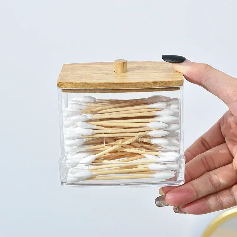 Cotton Swab Storage Box Can Be Stacked with Portable Transparent Household Cosmetic Container Square Organizer Box