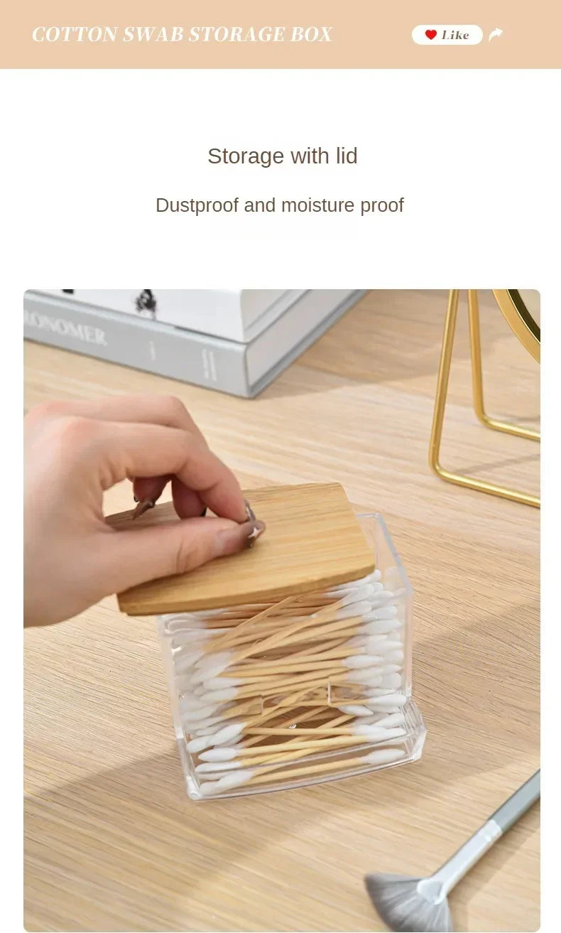 Cotton Swab Storage Box Can Be Stacked with Portable Transparent Household Cosmetic Container Square Organizer Box