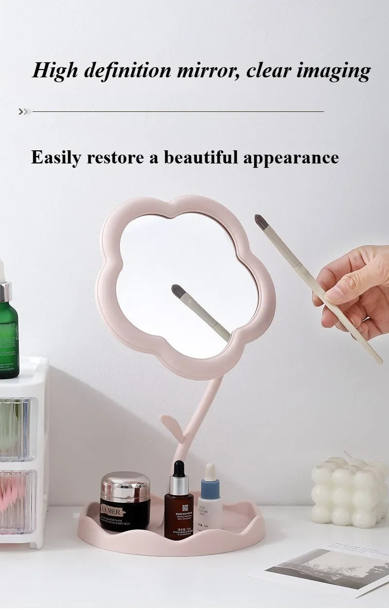 Sunflower Desktop Makeup Mirror for Students Flower Beauty Dressing Table Mirror with Hanging Jewelry Organizer for Girls