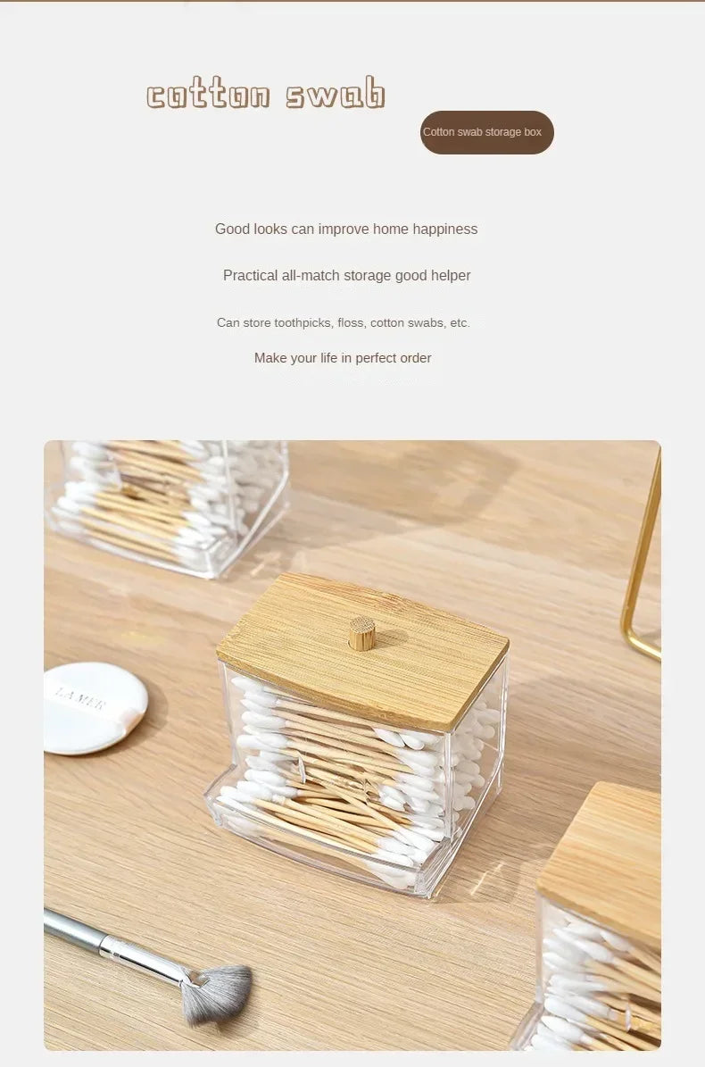 Cotton Swab Storage Box Can Be Stacked with Portable Transparent Household Cosmetic Container Square Organizer Box