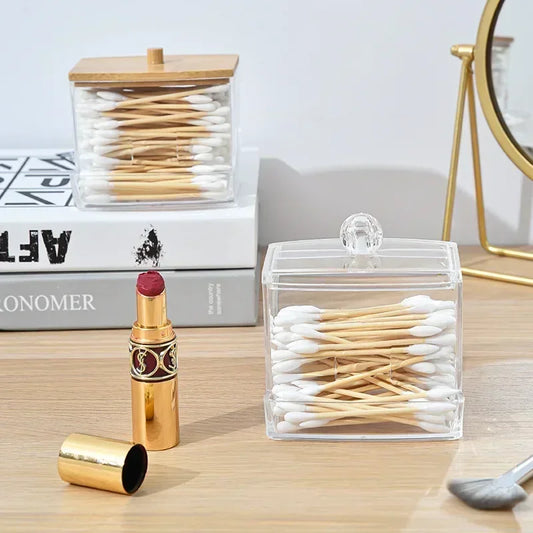 Cotton Swab Storage Box Can Be Stacked with Portable Transparent Household Cosmetic Container Square Organizer Box