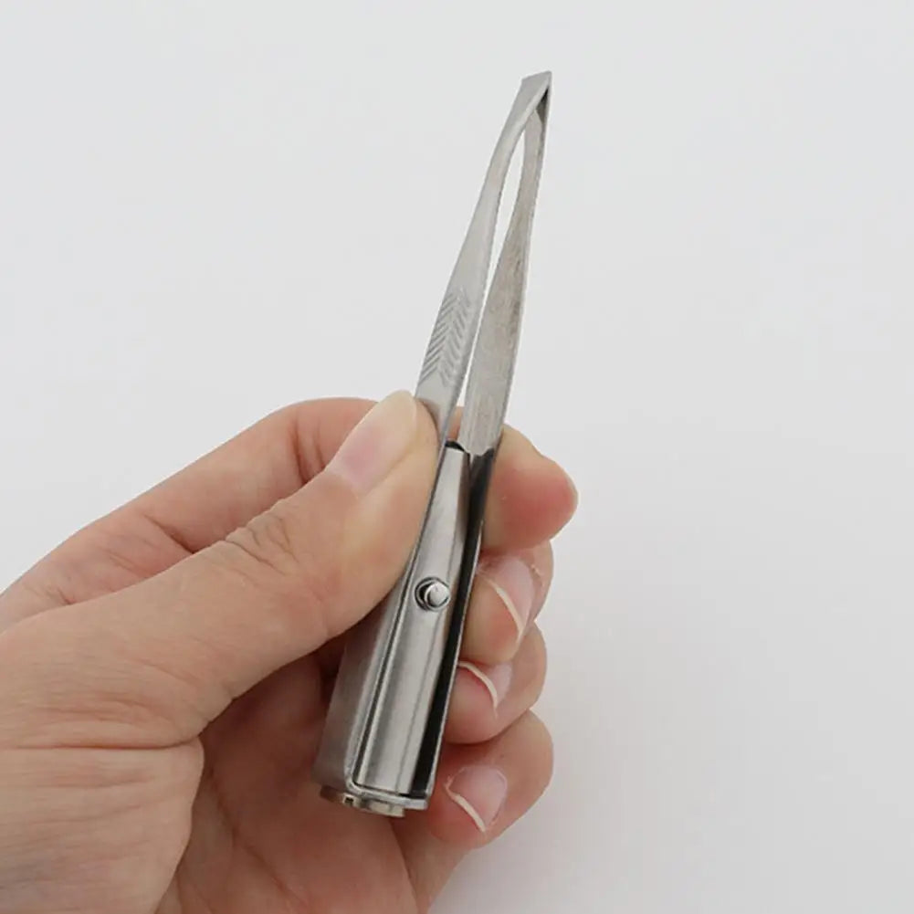 Stainless Steel Eyebrow Clip with LED Light Professional Lighted Eyebrow Tweezers Eyelash Brow Hair Removal Clamp Makeup Tools