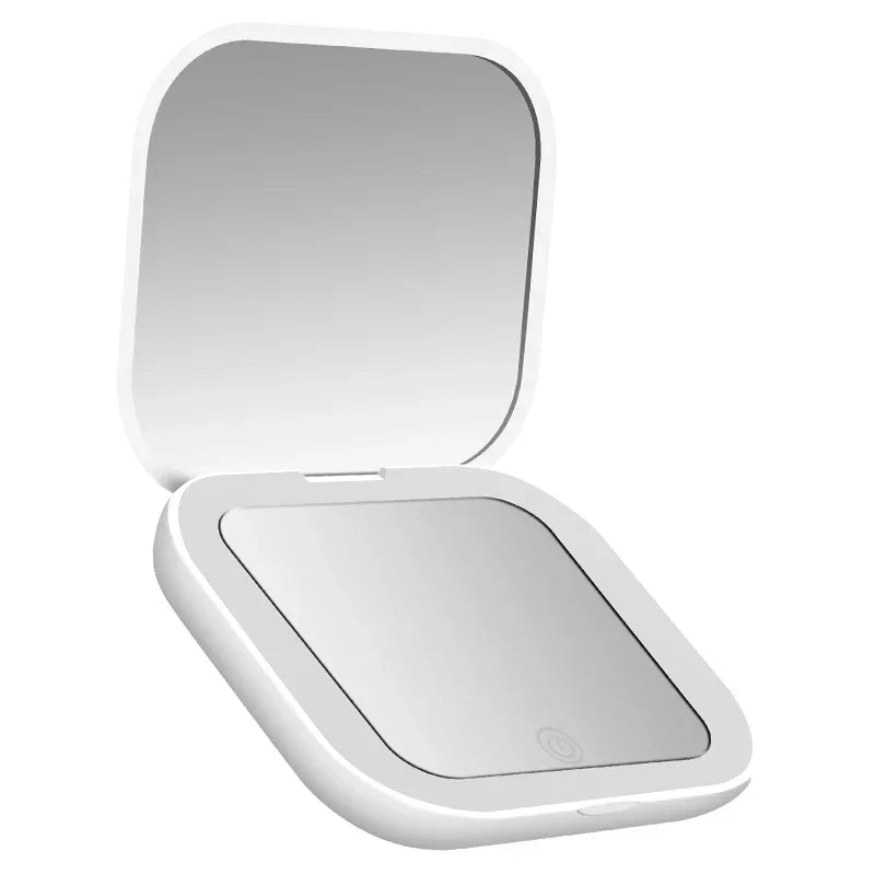 2X magnifying Compact Vanity Makeup Mirror with Lights Travel Mini Folding Portable Handheld Pocket LED Cosmetic Mirror for Gift