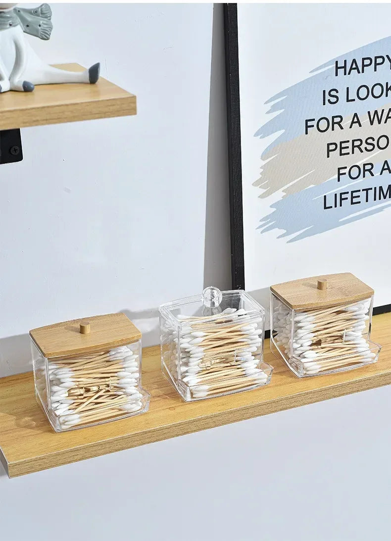 Cotton Swab Storage Box Can Be Stacked with Portable Transparent Household Cosmetic Container Square Organizer Box