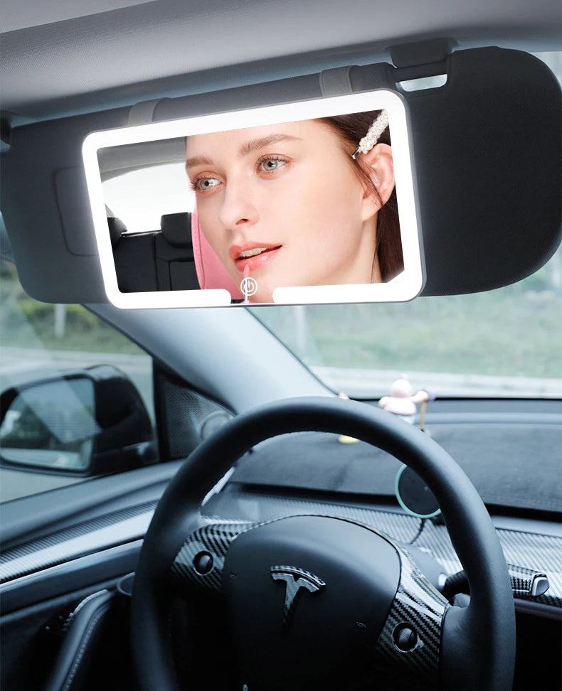Car Interior Mirrors Sun Visor Plate LED HD Makeup Mirror for Girls Women Rechargeable Fill Light Universal Thin Vanity Mirror