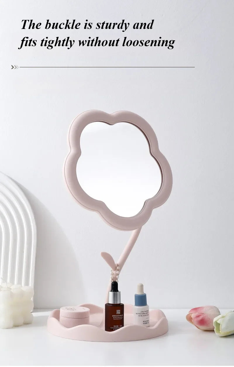 Sunflower Desktop Makeup Mirror for Students Flower Beauty Dressing Table Mirror with Hanging Jewelry Organizer for Girls