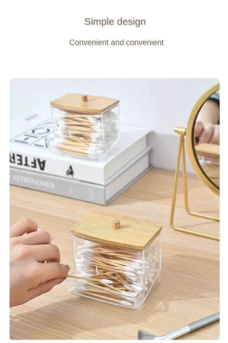 Cotton Swab Storage Box Can Be Stacked with Portable Transparent Household Cosmetic Container Square Organizer Box