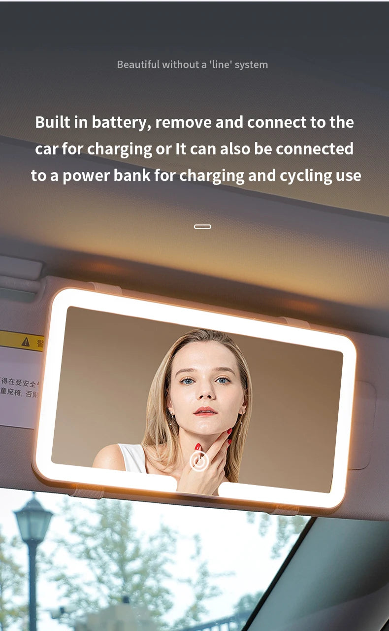 Car Interior Mirrors Sun Visor Plate LED HD Makeup Mirror for Girls Women Rechargeable Fill Light Universal Thin Vanity Mirror