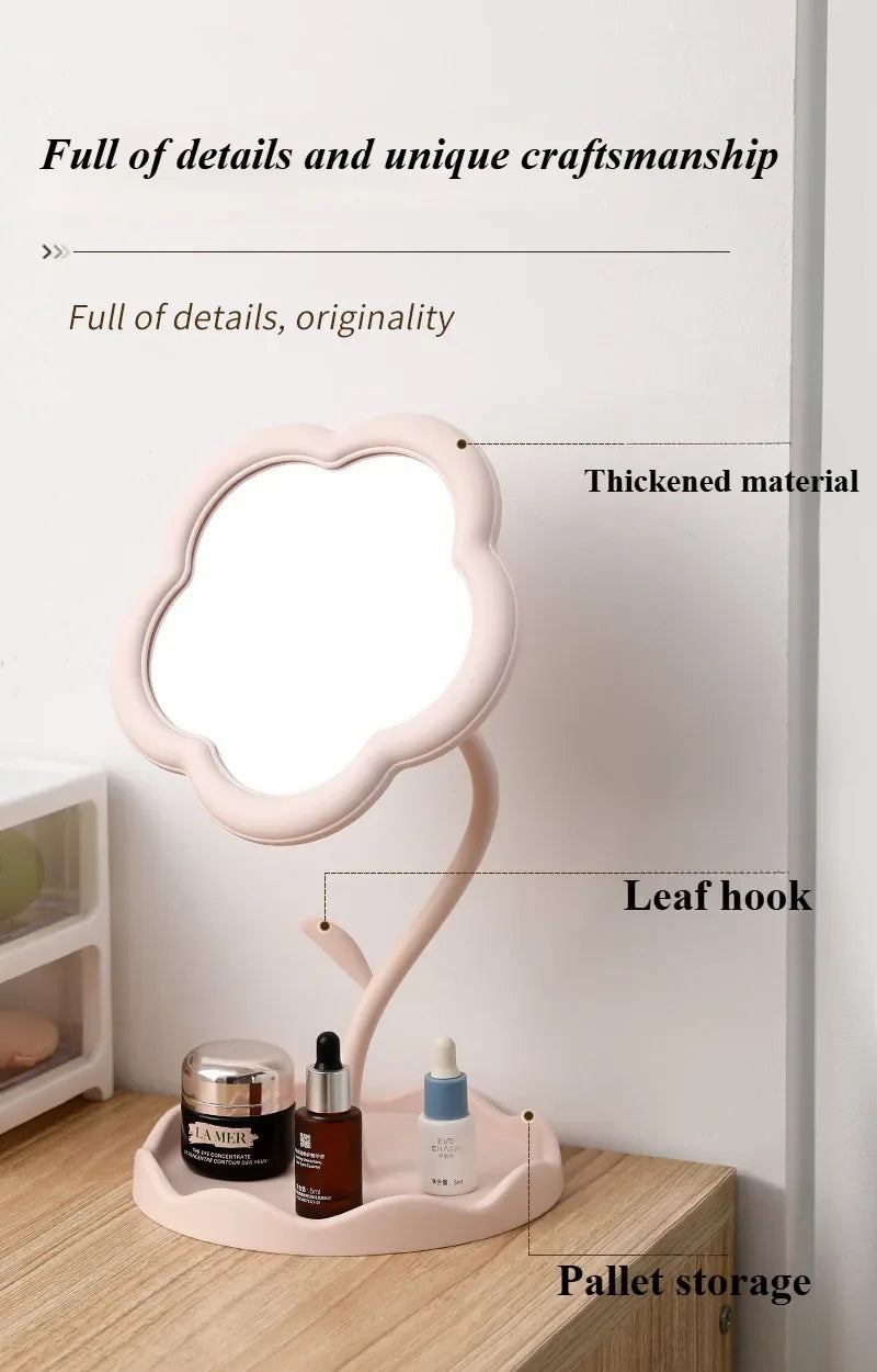 Sunflower Desktop Makeup Mirror for Students Flower Beauty Dressing Table Mirror with Hanging Jewelry Organizer for Girls