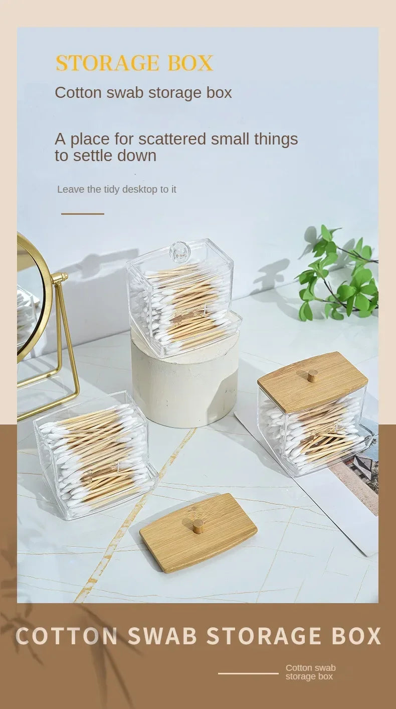 Cotton Swab Storage Box Can Be Stacked with Portable Transparent Household Cosmetic Container Square Organizer Box