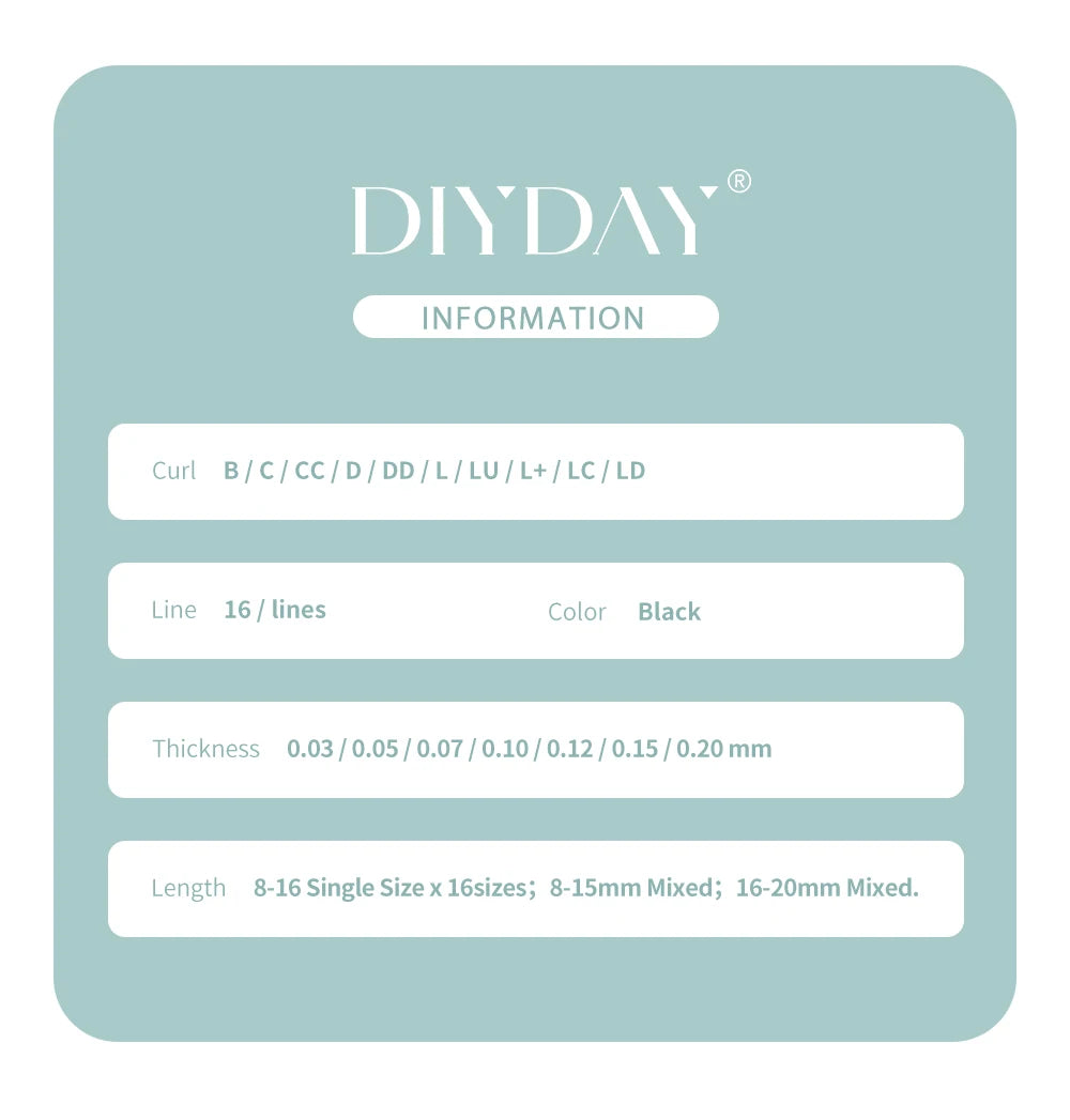 DIYDAY 16Rows Mink Lashes Individual Natural False Eyelashes B C CC D DD Curl Eyelash Extension Supplies for Makeup