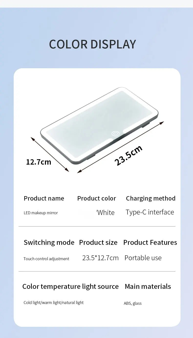 Car Interior Mirrors Sun Visor Plate LED HD Makeup Mirror for Girls Women Rechargeable Fill Light Universal Thin Vanity Mirror