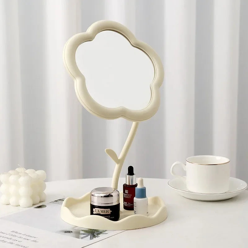 Sunflower Desktop Makeup Mirror for Students Flower Beauty Dressing Table Mirror with Hanging Jewelry Organizer for Girls