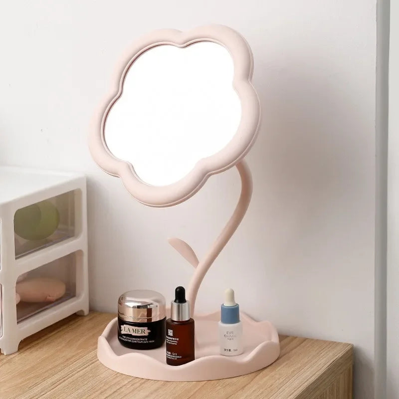 Sunflower Desktop Makeup Mirror for Students Flower Beauty Dressing Table Mirror with Hanging Jewelry Organizer for Girls