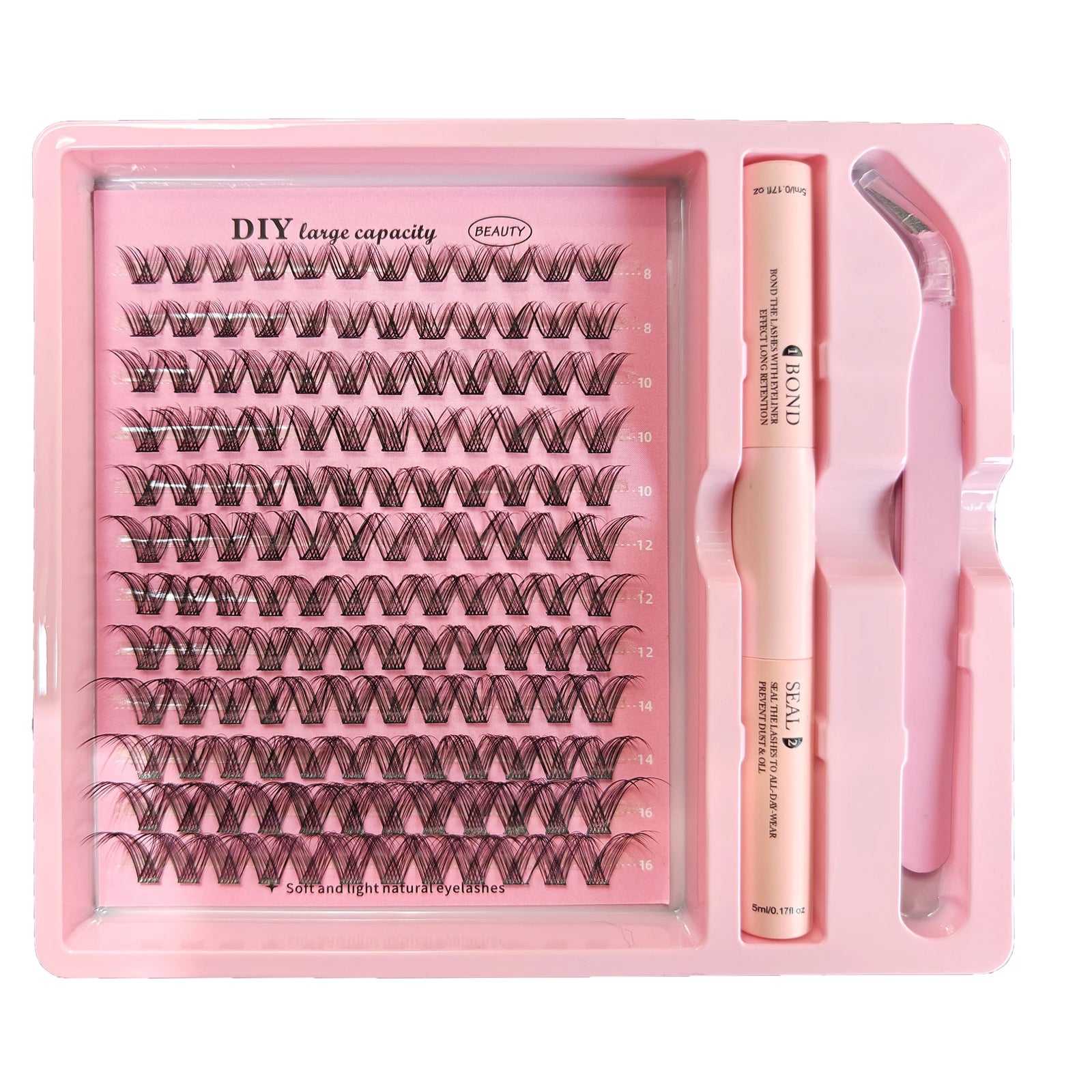 DIY Clusters Lash Kit Full Set 8-16mm Mix Bond&Seal Tweezers Lash for Self Application Makeup Individual Eyelash Extensions
