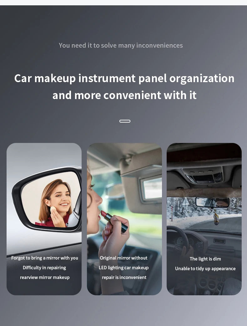 Car Interior Mirrors Sun Visor Plate LED HD Makeup Mirror for Girls Women Rechargeable Fill Light Universal Thin Vanity Mirror